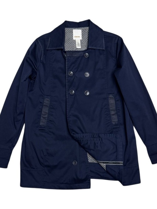 Diesel Jackets & Blazers - DIESEL Luxury Designer Navy Blue Cotton Light Trench Jacket Womens Large